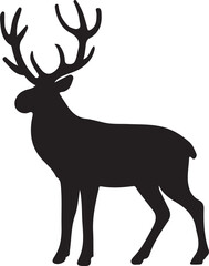 Fototapeta premium Standing Stag Deer Silhouette Vector with Large Antlers