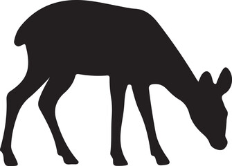 Obraz premium Deer Grazing Silhouette Vector Isolated on White Background