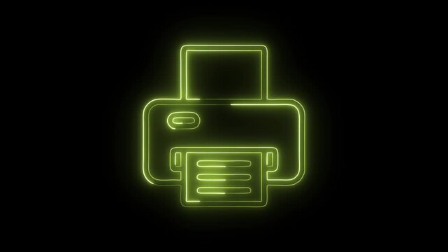 Glowing Neon Printer Icon Isolated on Black Background. HD Video Motion Graphic Animation