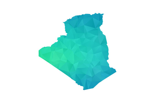 Algeria Map - Polygon Style Vector Illustration in Green and Blue Gradient, Low Poly Geometric Design, Isolated on White Background, Perfect for Infographics and Learning Use.