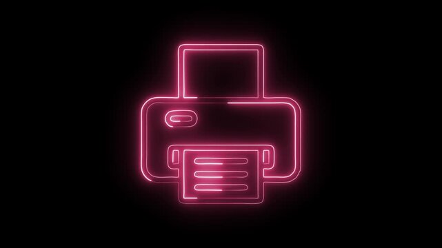 Glowing Neon Printer Icon Isolated on Black Background. HD Video Motion Graphic Animation