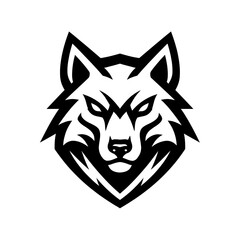 Fototapeta premium Striking black & white wolf head logo illustration. A fierce, stylized vector graphic perfect for esports mascots, sports teams, gaming brands, powerful company branding. This aggressive animal icon e