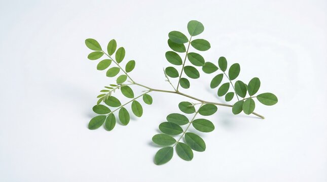 Natural indigo plant leaf stem isolated on white background