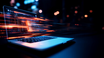 Speeding Through Digital Traffic An Intense Laptop Connection Urban Nightscape Visual Content Dynamic Environment Tech-Focused Viewpoint Enhancing Internet Experience