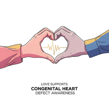 Support Congenital Heart Defect Awareness Campaign, Congenital Heart Defect Awareness Day Design, CHD Awareness Ribbon Illustration, Heart Warrior Support Poster, Blue and Red CHD Awareness Graphic