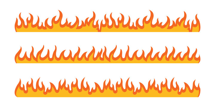Fire Flame Border Silhouette Set &ndash; Burning Fire, Hot Flame Divider and Blaze Decorative Vector Elements for Design