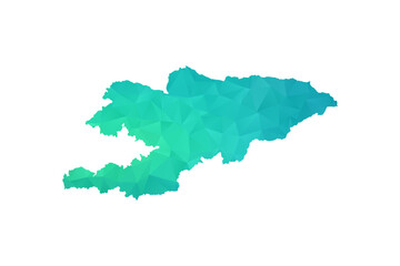 Fototapeta premium Kyrgyzstan Map - Polygon Style Vector Illustration in Green and Blue Gradient, Low Poly Geometric Design, Isolated on White Background, Perfect for Infographics and Learning Use.