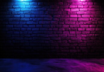 Vibrant Abstract Brick Wall with Blue and Purple Lighting in a Dark Space for Background and Artistic Design Concepts