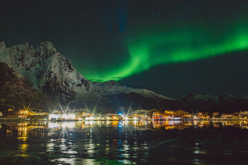 Northern lights - Norway - February arctic night sky with colorful aurora borealis © Cristian Bortes