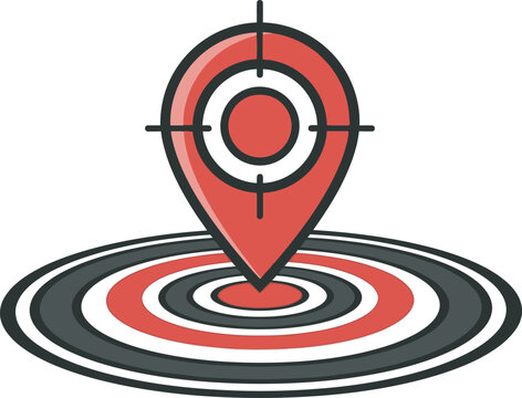 A red and black target with a bullseye pin in the center of concentric circles