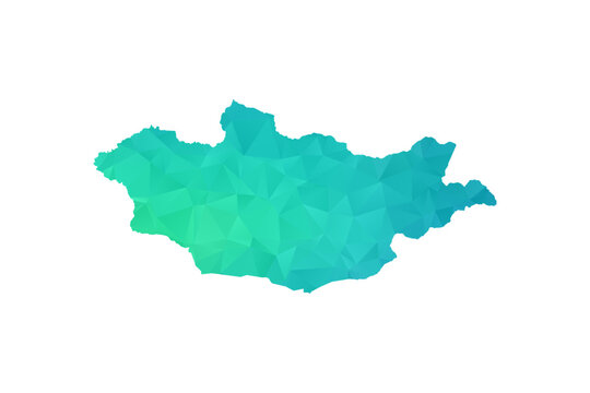 Mongolia Map - Polygon Style Vector Illustration in Green and Blue Gradient, Low Poly Geometric Design, Isolated on White Background, Perfect for Infographics and Learning Use.