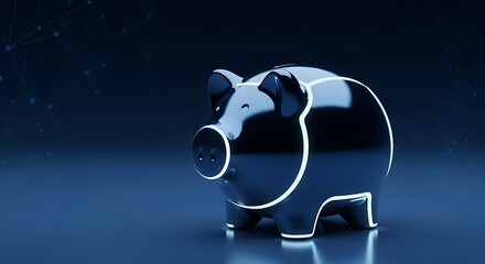 Shiny Metallic Piggy Bank on Dark Surface.