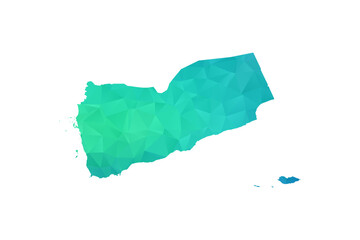 Fototapeta premium Yemen Map - Polygon Style Vector Illustration in Green and Blue Gradient, Low Poly Geometric Design, Isolated on White Background, Perfect for Infographics and Learning Use.