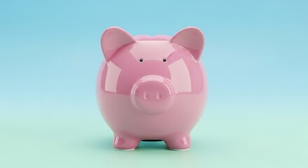 Pink Piggy Bank on Light Background.