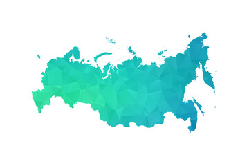 Fototapeta premium Russia Map - Polygon Style Vector Illustration in Green and Blue Gradient, Low Poly Geometric Design, Isolated on White Background, Perfect for Infographics and Learning Use.