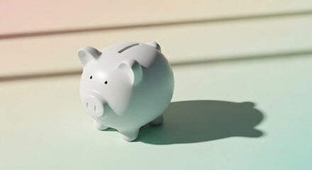 White Piggy Bank on Light Surface Saving Money.