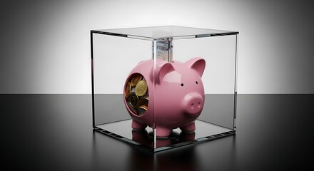 Pink Piggy Bank in Glass Display.