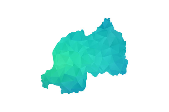 Rwanda Map - Polygon Style Vector Illustration in Green and Blue Gradient, Low Poly Geometric Design, Isolated on White Background, Perfect for Infographics and Learning Use.