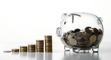 Coins in Glass Piggy Bank Savings.