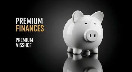 White Piggy Bank on Black Background Finance.