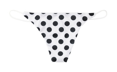 Women's black polka dot bikini panties isolated on white background.