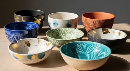 A collection of beautiful ceramic bowls with various patterns