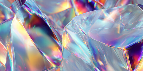 abstract holographic glass shards with iridescent refractions and sharp geometric shapes background