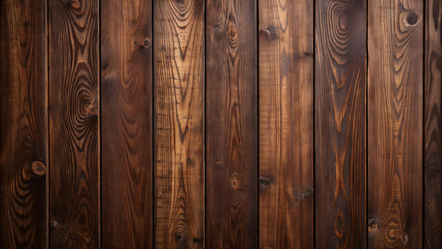 Dark brown vertical wooden plank background texture with rich grain pattern and natural wood color for rustic design