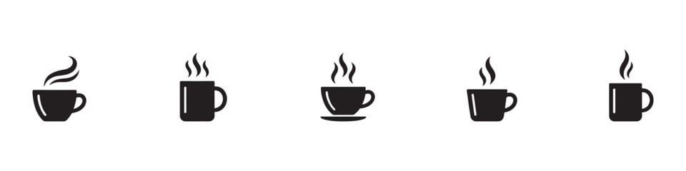 Obraz premium Coffee cup icon set. Cups of coffee tea collection. Hot drink icon. Disposable cup. Cup coffe with steam. Flat style. Vector Illustration. Vector Graphic. EPS 10