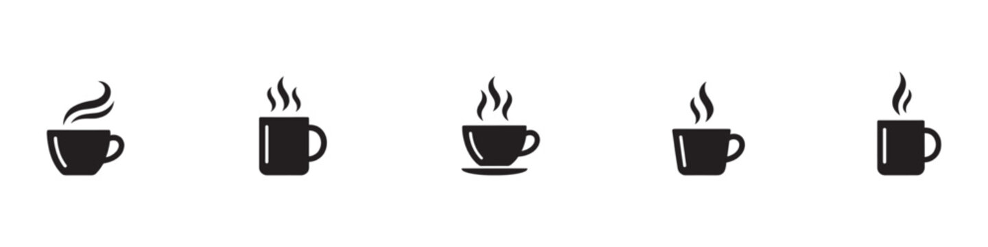 Coffee cup icon set. Cups of coffee tea collection. Hot drink icon. Disposable cup. Cup coffe with steam. Flat style. Vector Illustration. Vector Graphic. EPS 10