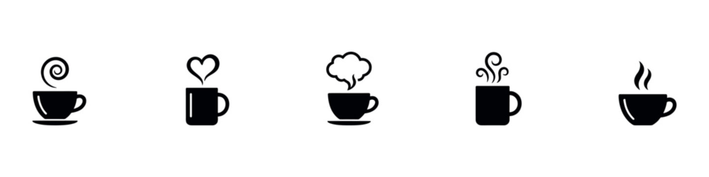 Coffee cup icon set. Cups of coffee tea collection. Hot drink icon. Disposable cup. Cup coffe with steam. Flat style. Vector Illustration. Vector Graphic. EPS 10
