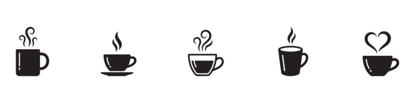 Coffee cup icon set. Cups of coffee tea collection. Hot drink icon. Disposable cup. Cup coffe with steam. Flat style. Vector Illustration. Vector Graphic. EPS 10