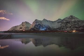 Northern lights - Norway - February arctic night sky with colorful aurora borealis © Cristian Bortes