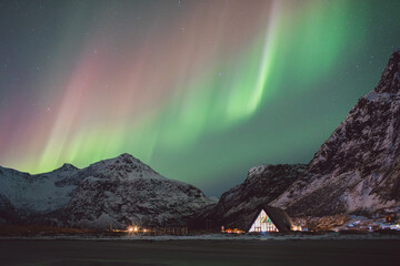 Northern lights - Norway - February arctic night sky with colorful aurora borealis © Cristian Bortes