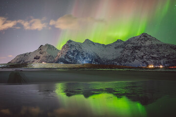 Northern lights - Norway - February arctic night sky with colorful aurora borealis © Cristian Bortes