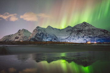 Northern lights - Norway - February arctic night sky with colorful aurora borealis © Cristian Bortes