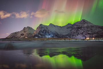 Northern lights - Norway - February arctic night sky with colorful aurora borealis © Cristian Bortes