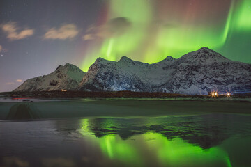 Northern lights - Norway - February arctic night sky with colorful aurora borealis © Cristian Bortes