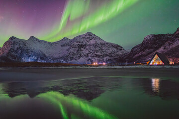 Northern lights - Norway - February arctic night sky with colorful aurora borealis © Cristian Bortes