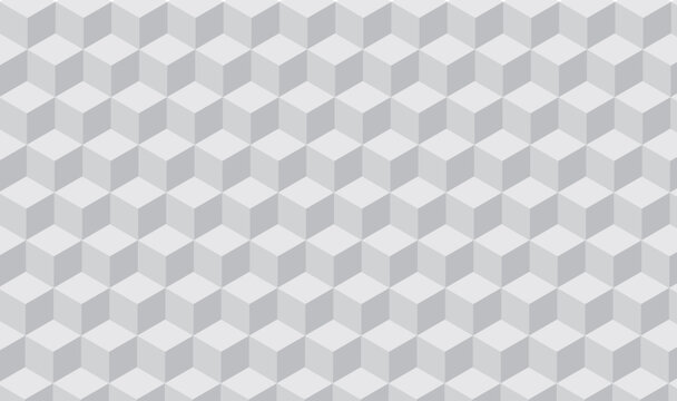 Seamless Light Gray Isometric Cube Pattern, 3D Optical Illusion Geometric Background, Soft Monochrome Hexagonal Cubes Texture 