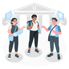 Diverse university students celebrating acceptance letter on campus with backpacks