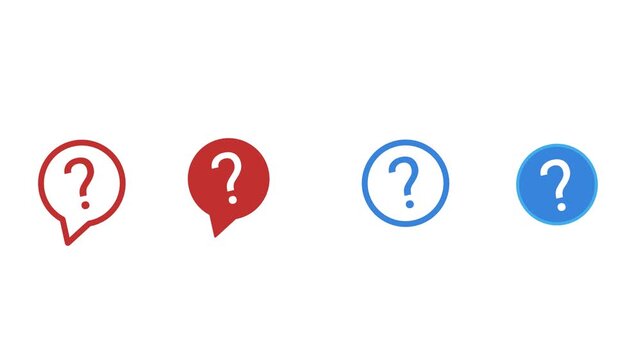 Help and information UI icons set. Collection of blue and red bubble question mark icons. Symbols in speech bubbles and circles. 2D motion graphics in 4K resolution with alpha channel.
