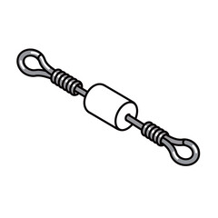Black and white fishing swivel illustration, simple line art angling equipment design isolated on a light background.