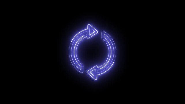 Glowing Neon Refresh Icon Isolated on Black Background. HD Video Motion Graphic Animation