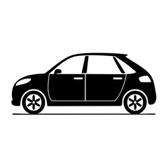 Obraz premium Simple black silhouette of a compact car with four wheels and two doors.