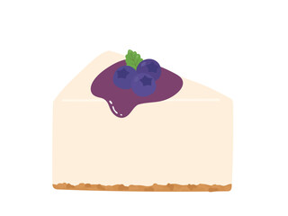 Classic rare cheesecake slice with blueberry sauce and mint illustration