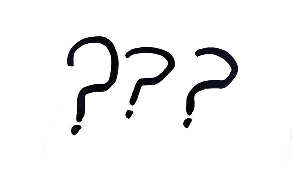 Signos de interrogaci&oacute;n brillantes sobre fondo negro conceptual
