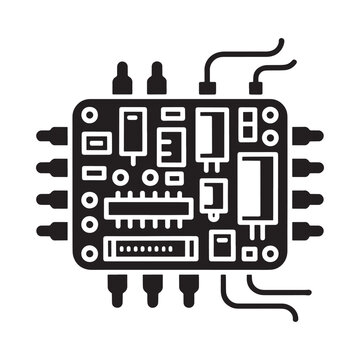 A detailed illustration of an electronic circuit board with various components