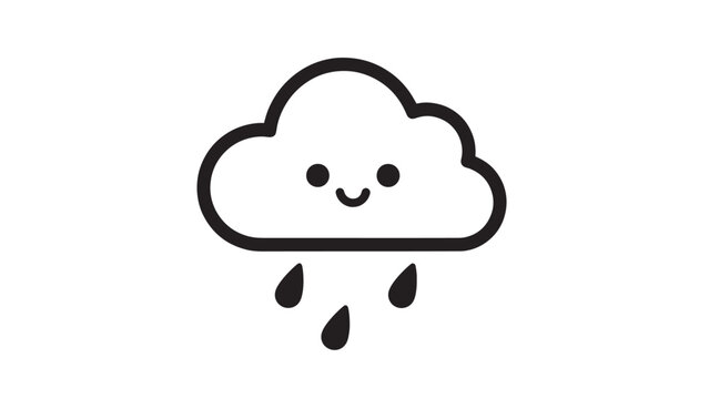 Smiling cartoon rain cloud with raindrops on a white background.