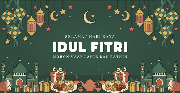 Eid Mubarak Template with its distinctive ornaments Vector Illustration, Selamat Hari Raya Idul Fitri Meaning : Happy Eid Mubarak. Great for banners, posters, cards and social media.